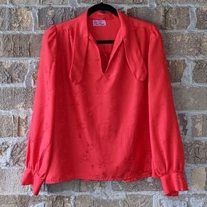 Vintage Handmade Red Puff Sleeve Floral Blouse Medium